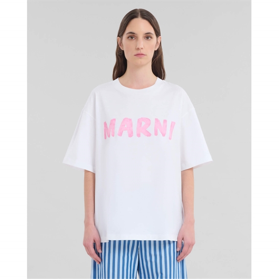 Marni Logo Organic Cotton T-shirt, Lily White